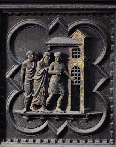 Die Inhaftierung von Johannes dem Täufer, zwölfte Tafel der Südlichen Türen des Baptisteriums von San Giovanni, 1336 von Andrea Pisano